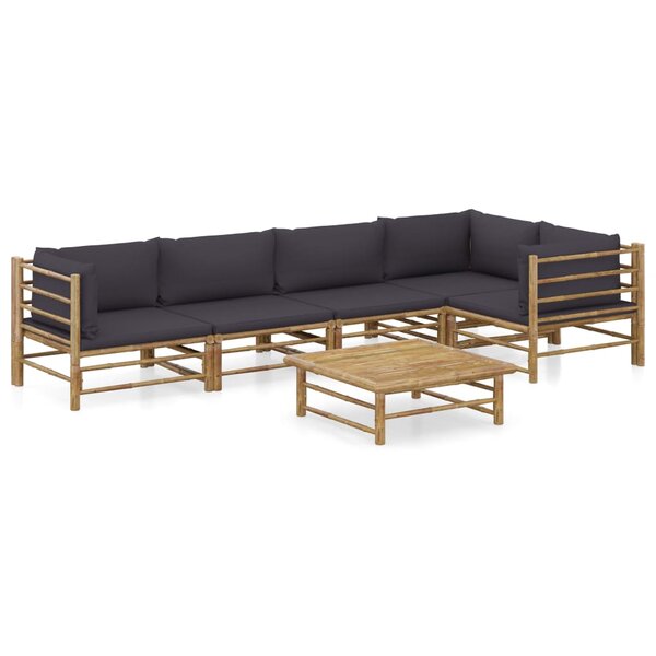 vidaXL Salon de jardin 6 Pièces avec coussins gris foncé bambou