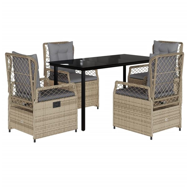 vidaXL Ensemble à manger de jardin avec coussins 5Pièces Beige poly rotin