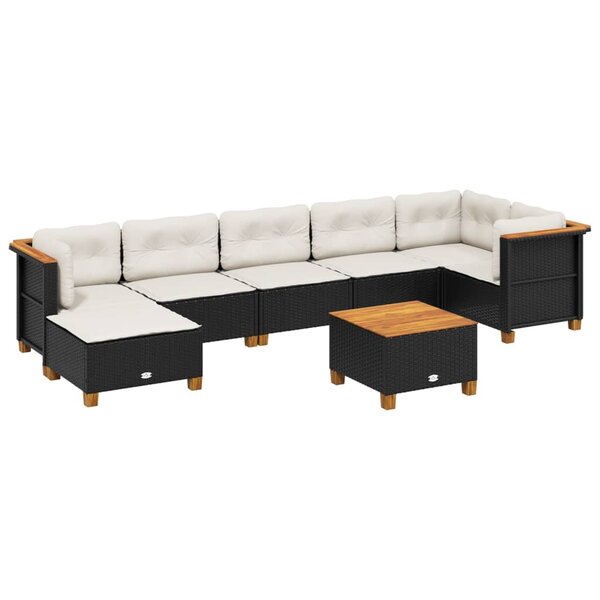 vidaXL Salon de jardin 8 Pièces avec coussins noir résine tressée