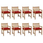vidaXL Chaises de jardin lot de 8 avec coussins rouge Bois teck solide