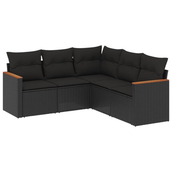 vidaXL Salon de jardin 5 Pièces avec coussins noir résine tressée