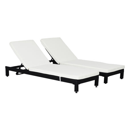 Lot de 2 bains de soleil transats - grand confort - dossier inclinable multi-positions - matelas fournis crème - résine tressée 4 fils noir