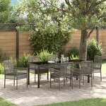 vidaXL Ensemble de salle à manger de jardin 7 pièces avec coussins gris en poly rattan