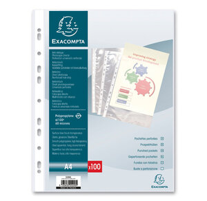 Sachet 100 pochettes perforées PP lisse 6/100° A4 EXACOMPTA
