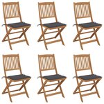 vidaXL Chaises pliables de jardin 6 Pièces avec coussins Bois d'acacia