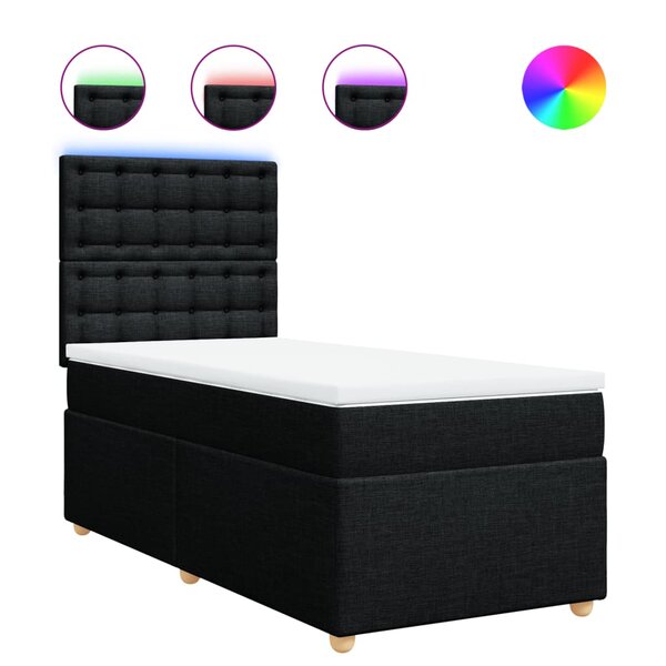 vidaXL Sommier à lattes de lit avec matelas Noir 90x200 cm Tissu