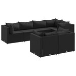 vidaXL Salon de jardin 7 Pièces avec coussins Noir Résine tressée