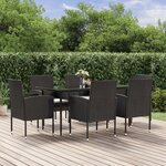 vidaXL Ensemble à manger de jardin coussins 7Pièces Noir Résine tressée