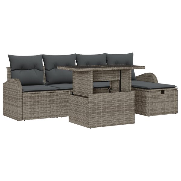 Sofa de Jardin 6 Pièces avec Coussins Gris en Poly Rattan