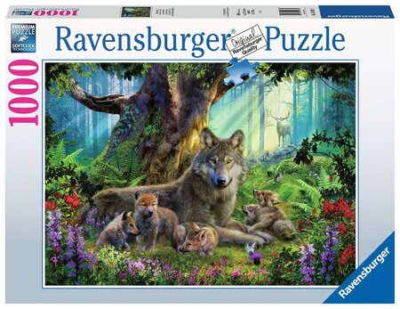 Ravensburger puzzle 1000 pièces - famille de loups dans la forêt