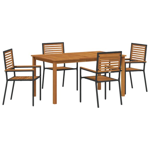 Set de repas de jardin 5 pièces vidaXL en poly rotin noir et bois d'acacia