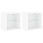 vidaXL Tables de chevet murales avec lumières LED 2 Pièces blanc
