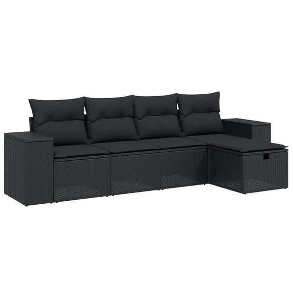 vidaXL Salon de jardin 5 Pièces avec coussins noir résine tressée