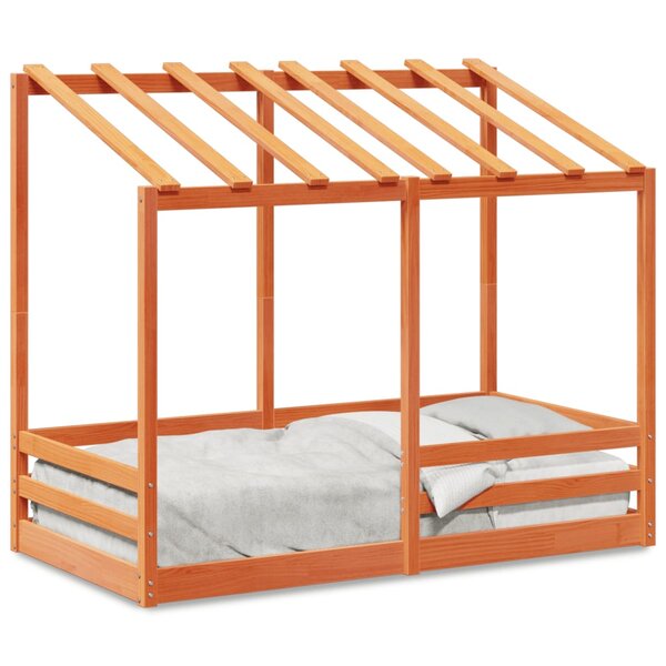 vidaXL Lit pour enfants et toit cire marron 70x140 cm bois massif pin