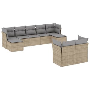 vidaXL Salon de jardin avec coussins 9 Pièces beige résine tressée