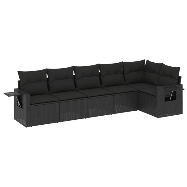 vidaXL Salon de jardin 6 Pièces avec coussins noir résine tressée