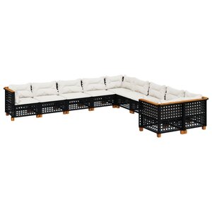 vidaXL Salon de jardin 10 Pièces avec coussins noir résine tressée
