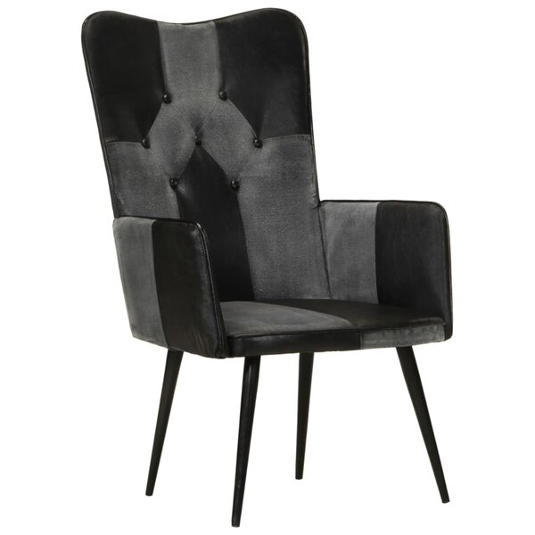vidaXL Chaise à oreilles Noir et gris Cuir véritable