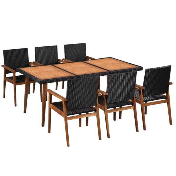 vidaXL Ensemble à manger d'extérieur 7 Pièces Résine tressée Noir marron