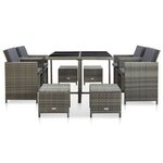 vidaXL Mobilier à dîner de jardin 9Pièces et coussins Résine tressée Gris