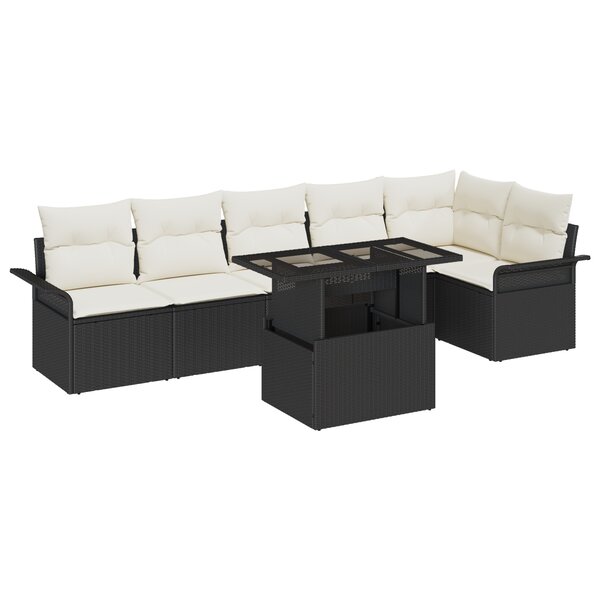 vidaXL Ensemble de Canapés de Jardin 7 Pièces avec Coussins Noir Poly Rattan