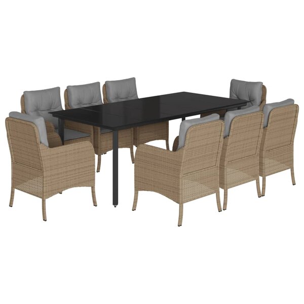 vidaXL Ensemble à manger de jardin et coussins 9 Pièces beige Poly rotin