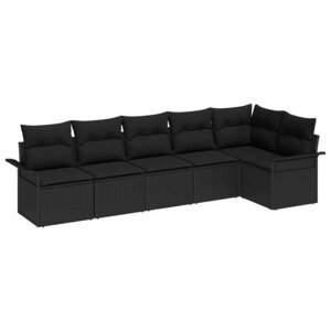 vidaXL Ensemble de canapé de jardin avec coussin 6 Pièces Noir Poly rotin