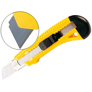 Cutter q-connect plastique large rétractable lame 18mm spécial emballage carton blister