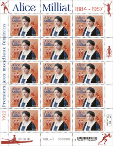 Feuille de 15 timbres - Alice Milliat - Lettre verte
