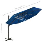 vidaXL Parasol à 4 niveaux avec mât en aluminium Bleu azuré 3x3 m