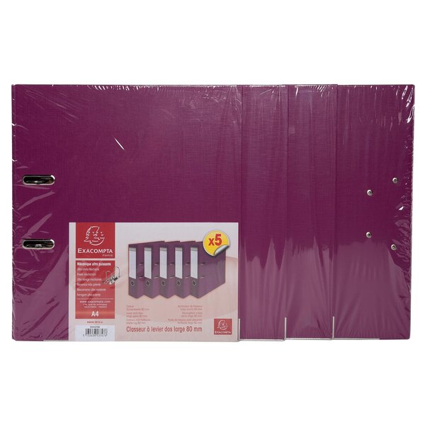 Lot De 5 Classeurs À Levier Intérieur Et Extérieur En Polypropylène - Dos De 80mm - Mécanique Prem'touch - Format À Classer A4 - Fuchsia - X 2 - Exacompta