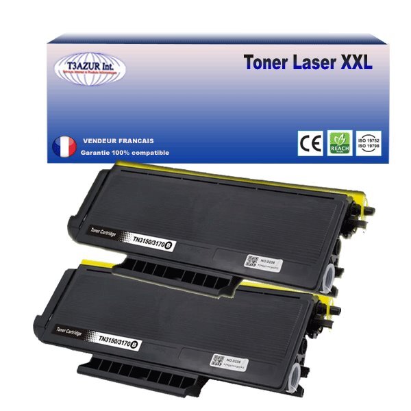 2 Toners compatibles avec Brother TN3170, TN3280 pour Brother HL5280DN Praxis, HL5280DNLT, HL5280DW, HL5280DWLT - 8 000 pages - T3AZUR
