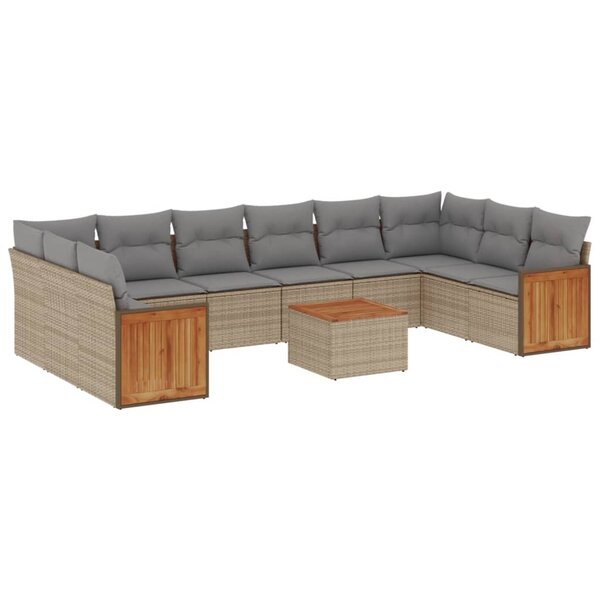 vidaXL Salon de jardin 11 Pièces avec coussins beige résine tressée