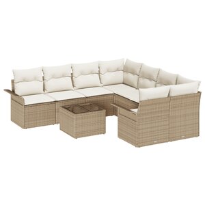 Ensemble de canapé de jardin 9 pièces avec coussins Beige Poly Rotin