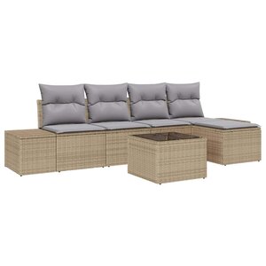 vidaXL Ensemble de canapé de jardin avec coussin 6 Pièces Beige polyrotin