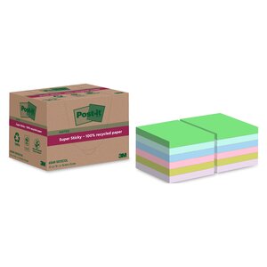 Notes recyclées couleurs super sticky post-it - bloc de 70 feuilles - lot de 12