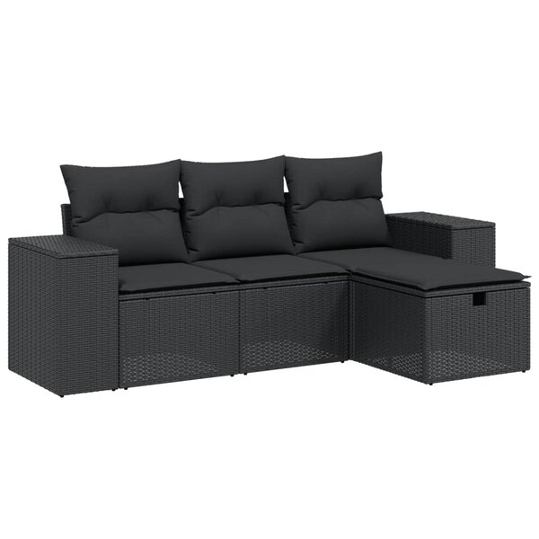 vidaXL Salon de jardin 4 Pièces avec coussins noir résine tressée