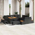 Ensemble de Canapés de Jardin 13 Pièces Avec Coussins Noir Rattan Synthétique Acacia