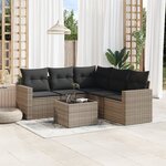 vidaXL Salon de jardin 6 Pièces avec coussins gris résine tressée
