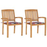 vidaXL Chaises de jardin 2 Pièces avec coussins à carreaux rouges Teck