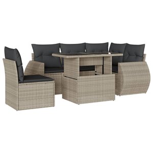 vidaXL Salon de jardin 6 Pièces avec coussins gris clair résine tressée