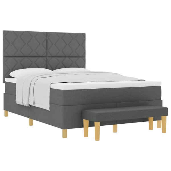 vidaXL Lit à Ressorts avec Matelas & Banc Gris Foncé 140x200 cm Tissu