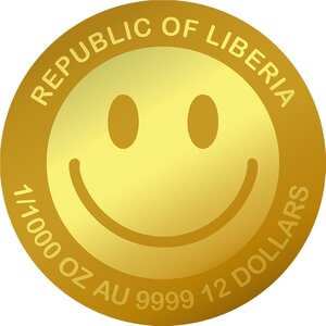 Monnaie SMILEY 1/1000 Oz Or 1$ Liberia 2026 (PRÉCOMMANDE)