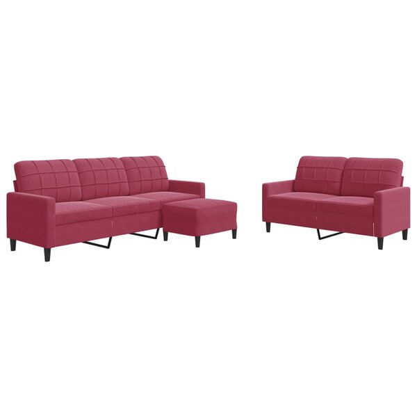 vidaXL Ensemble de canapés 3 Pièces avec coussins Rouge bordeaux Velours