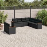 vidaXL Salon de jardin 9 Pièces avec coussins noir résine tressée