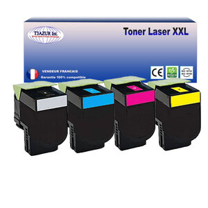 702 - Lot de 4 Toners compatibles avec Lexmark CS510de  CS510dte (Noir+Couleur)