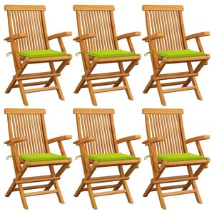 vidaXL Chaises de jardin avec coussins vert vif lot de 6 Bois teck