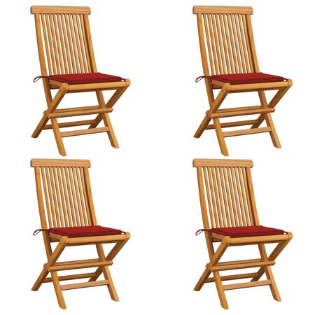 vidaXL Chaises de jardin et coussins rouge lot de 4 Bois teck massif