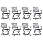 vidaXL Chaises pliables d'extérieur lot de 8 et coussins Bois d'acacia