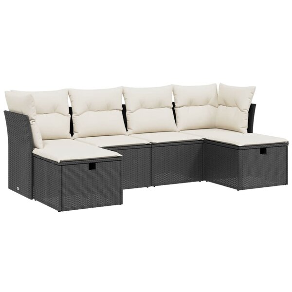 vidaXL Salon de jardin 6 Pièces avec coussins noir résine tressée
